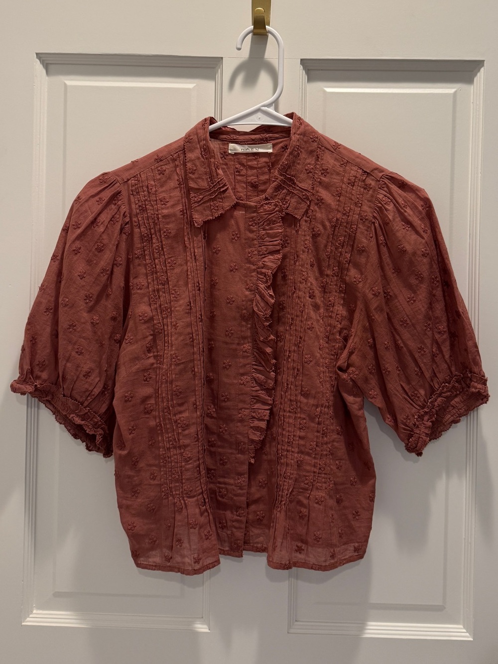 Doen Rust Ruffle Eyelet Blouse